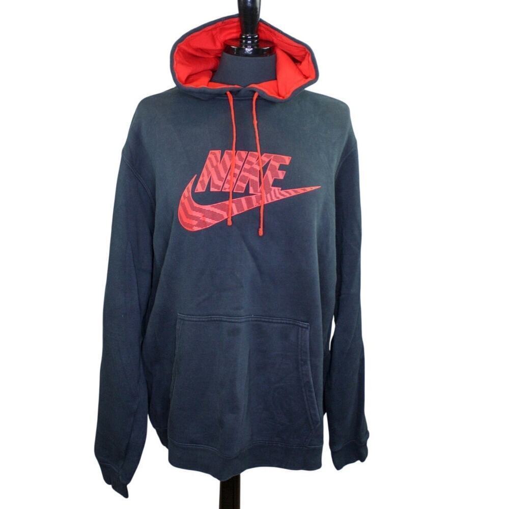 Nike Hoodie Hooded Sweatshirt Charcoal Gray Red Athletic Pullover XL